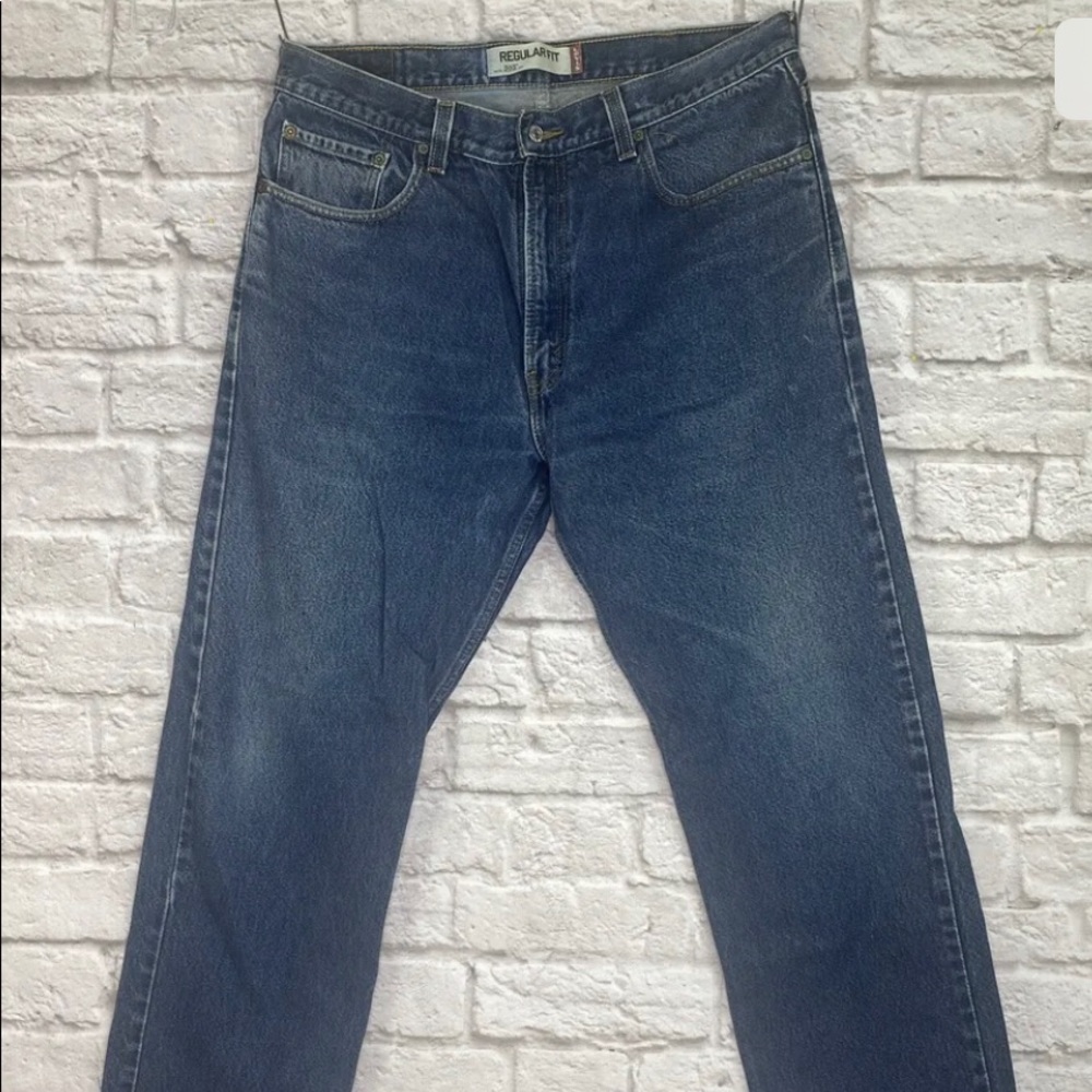 Levi's 505 Mens Dark Wash Cotton Regular Fit Straight Leg Blue Jeans 38x32